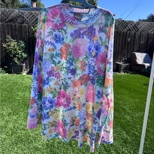 NWT Show Me Your Mumu Sue Cuffed Tunic Sweater Ivory Botanical Floral Knit S